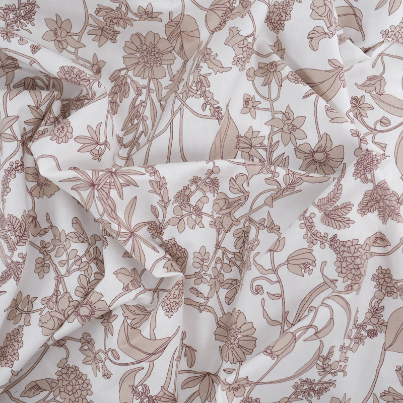 Taupe Floral Print Poplin on an Ecru Background - Maison Klem